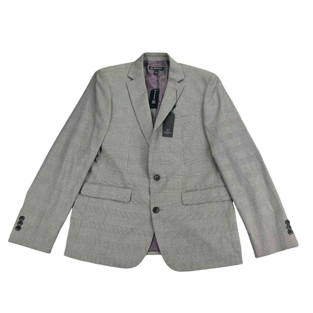 INC Mens Trinity Slim Fit Glen Plaid Suit Jacket Black White L